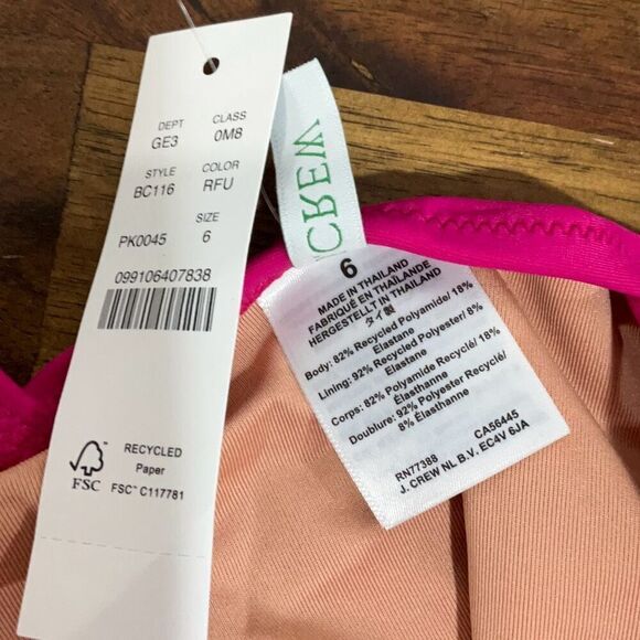 J. Crew Ruched V-Neck One-Piece Bathing Suit In Radiant Fuchsia Size 6 - Picture 4 of 5